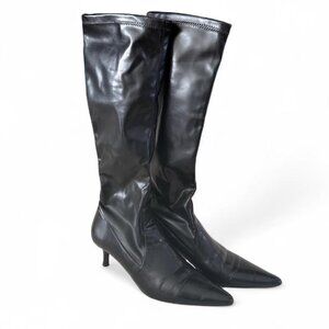 Vintage Donald Pliner Couture Italian Leather Black Knee High Kitten Heel Boots